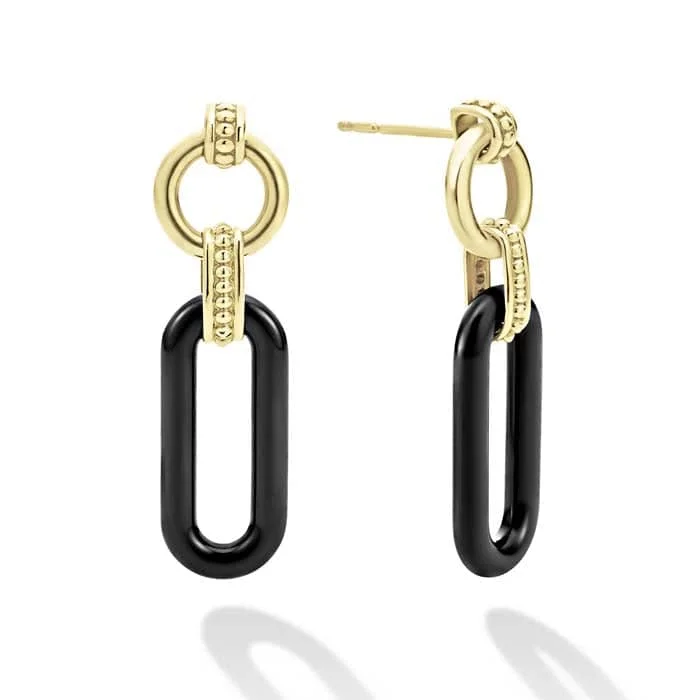 Best hoop earrings with gemstone accents for a colorful and elegant appearance-LAGOS 18K Signature Caviar Black Ceramic Link Earrings