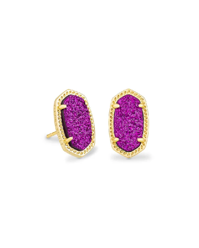 Hoop earrings with cut-out designs for a creative and lightweight effect-Ellie Gold Plated Earrings in Bright Plum Drusy by Kendra Scott