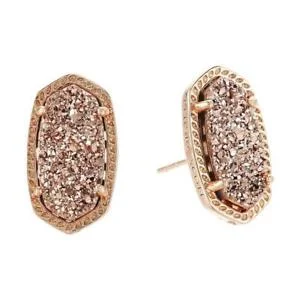 Best hoop earrings with multi-colored gemstones for a vibrant and lively touch-Ellie Rose Gold Plated Earrings in Rose Gold Drusy by Kendra Scott