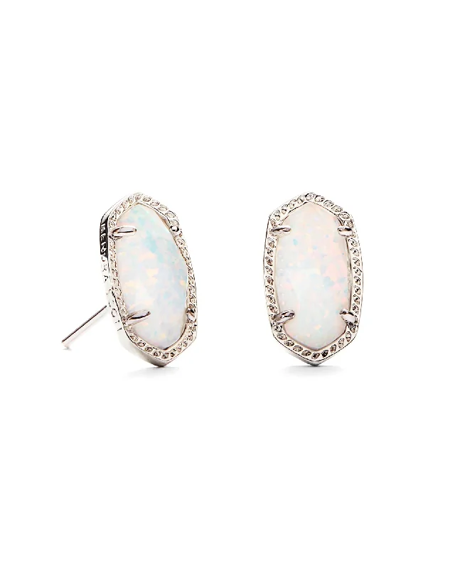 Hoop earrings with rhinestone embellishments for a glamorous and sparkling look-Ellie Silver Plated Earrings in White Kyocera Opal by Kendra Scott