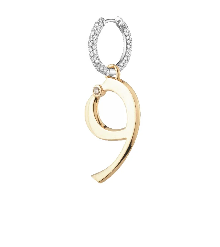 Hoop earrings with hammered textures for a boho-chic and rustic vibe-Engravable Number 9 : Oversized Small Pave Chubby Ear Hoop