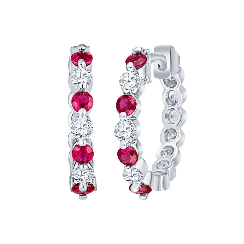 Hoop earrings with a chunky design for a bold and trendy statement-Ruby and Diamond Hoop Earrings (Mid Version)