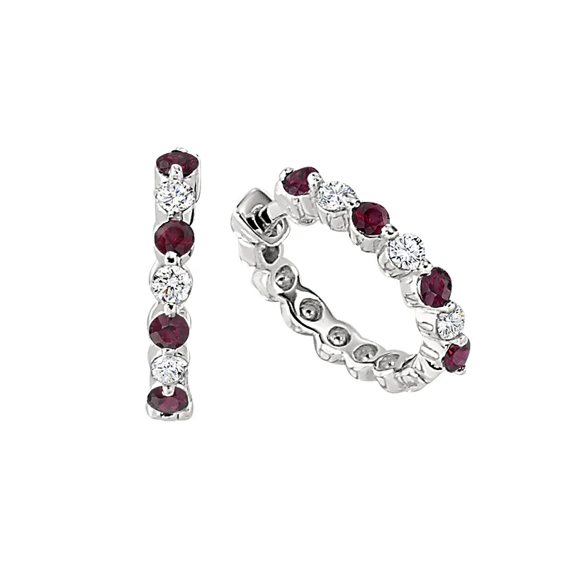 Best hoop earrings with marbled designs for a trendy and artistic effect-Ruby and Diamond Hoop Earrings (Petite Version)