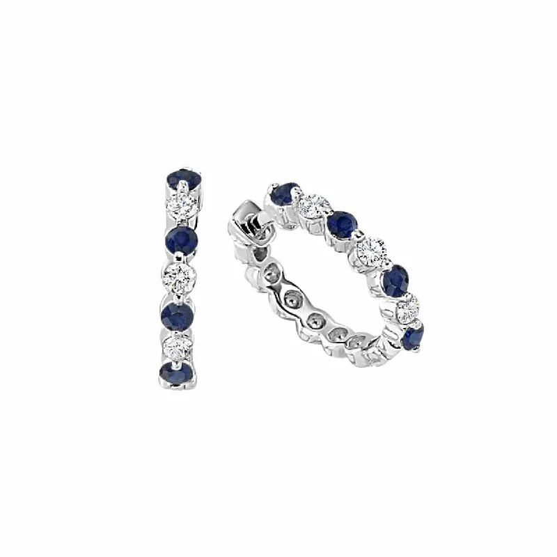 Best hoop earrings with detachable studs for a versatile and adjustable accessory-Blue Sapphire and Diamond Small Hoop Earrings