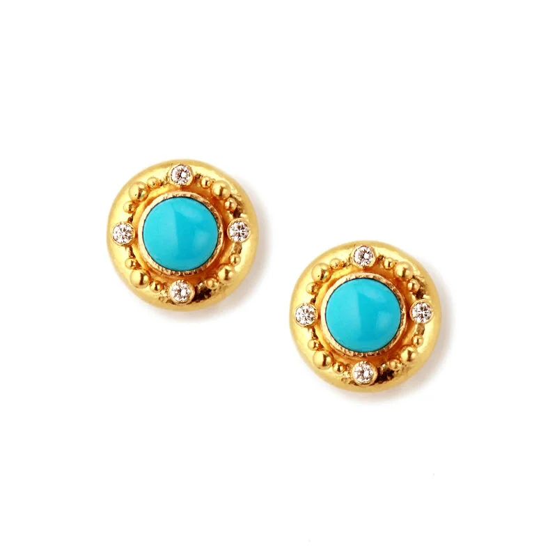 Best hoop earrings with asymmetrical designs for a fashion-forward, avant-garde look-Sleeping Beauty Turquoise and Diamond Earrings