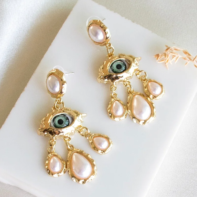 Stylish hoop earrings with diamond accents for an elegant and sparkling effect-Evil Eye Pearl Statement Earrings