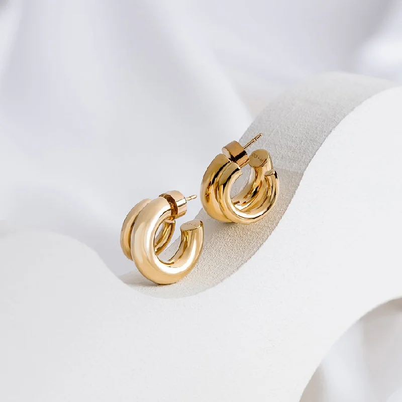 Best hoop earrings with gold for a luxurious and timeless look-Hailey Double Nano Hoop 9mm Gold Earrings