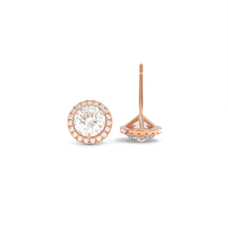 Hoop earrings with textured gold for a refined and sophisticated aesthetic-Halo Studs - 5mm Round Lab Grown Diamonds - 18K Rose Gold