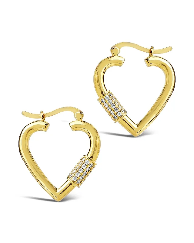 Hoop earrings with crescent moon shapes for a celestial and mystical appearance-CZ Heart Carabiner Lock Hoops