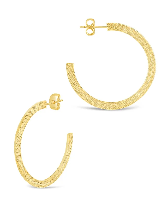 Best hoop earrings with hammered gold for a rustic yet elegant look-Herringbone Chain Hoop Earrings