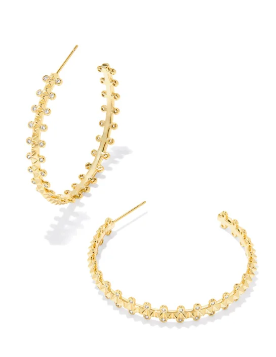 Hoop earrings with oversized pearl accents for a statement-making look-Jada Yellow Gold Plated White Crystal Hoop Earrings by Kendra Scott