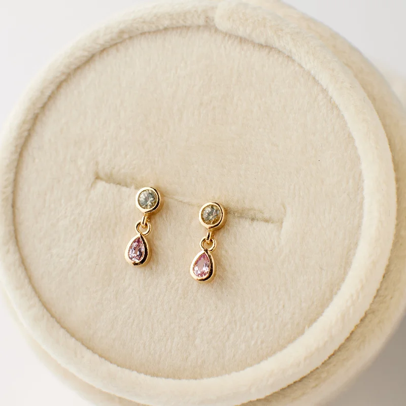 Hoop earrings with diamond-cut surfaces for added sparkle and shine-Jude Earrings - Pale Green + Pink Sapphires