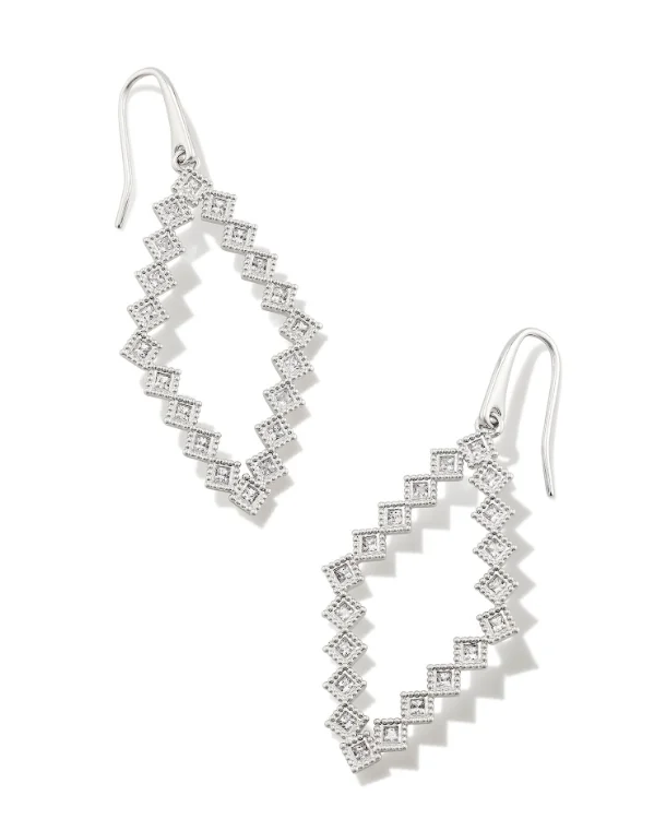 Hoop earrings with abstract wirework for an artistic, unique look-Kinsley Silver Open Frame Earrings with White CZ by Kendra Scott