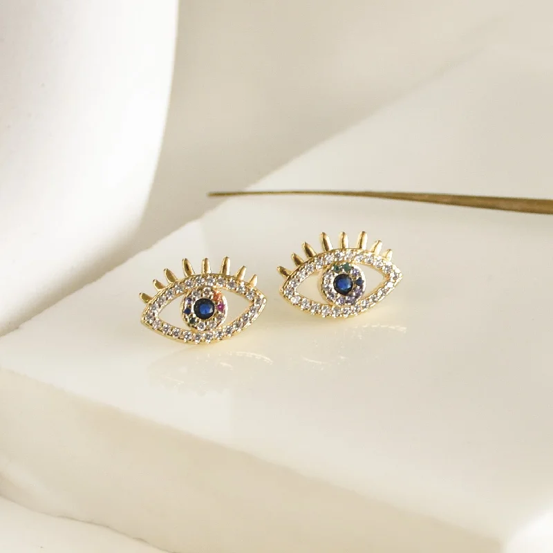 Best hoop earrings with blackened metal for an edgy and bold appearance-Lash Evil Eye Studs