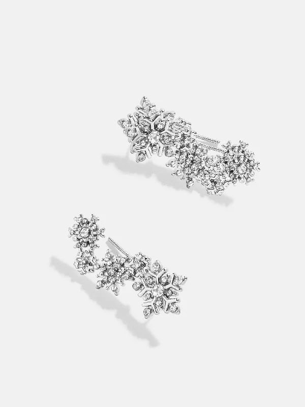 Hoop earrings with multi-tone finishes for a colorful and layered effect-Let It Snow Earrings - Silver Snowflake Crawlers