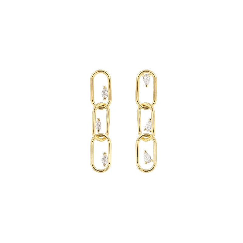 Best hoop earrings with geometric shapes for a modern and artistic appeal-Link Earrings - 3 With Diamonds