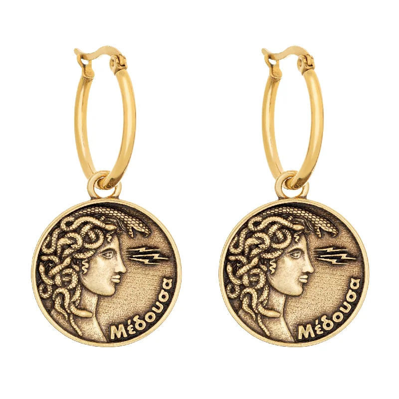 Best hoop earrings with crescent-shaped designs for a bold, moon-inspired style-Medusa Coin Earrings