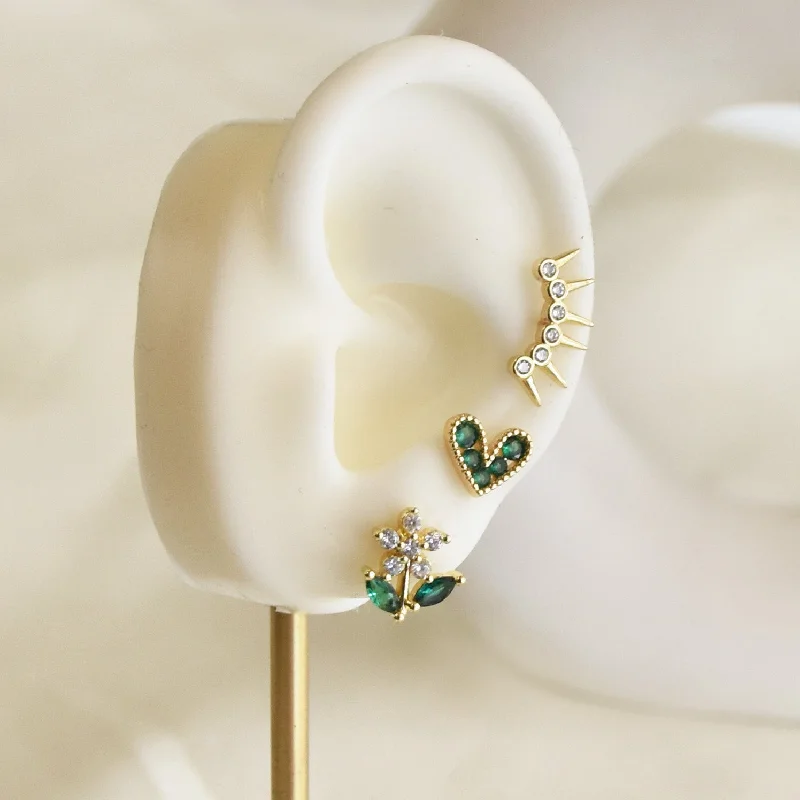 Hoop earrings with dangling charms for a playful and fun look-Mix floral Emerald Earring Set