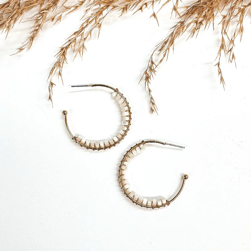 Best hoop earrings with intricate beaded details for a textured, stylish appearance-Oceans Away Open Ended Circle Hoops with Mother of Pearl Beads in Ivory