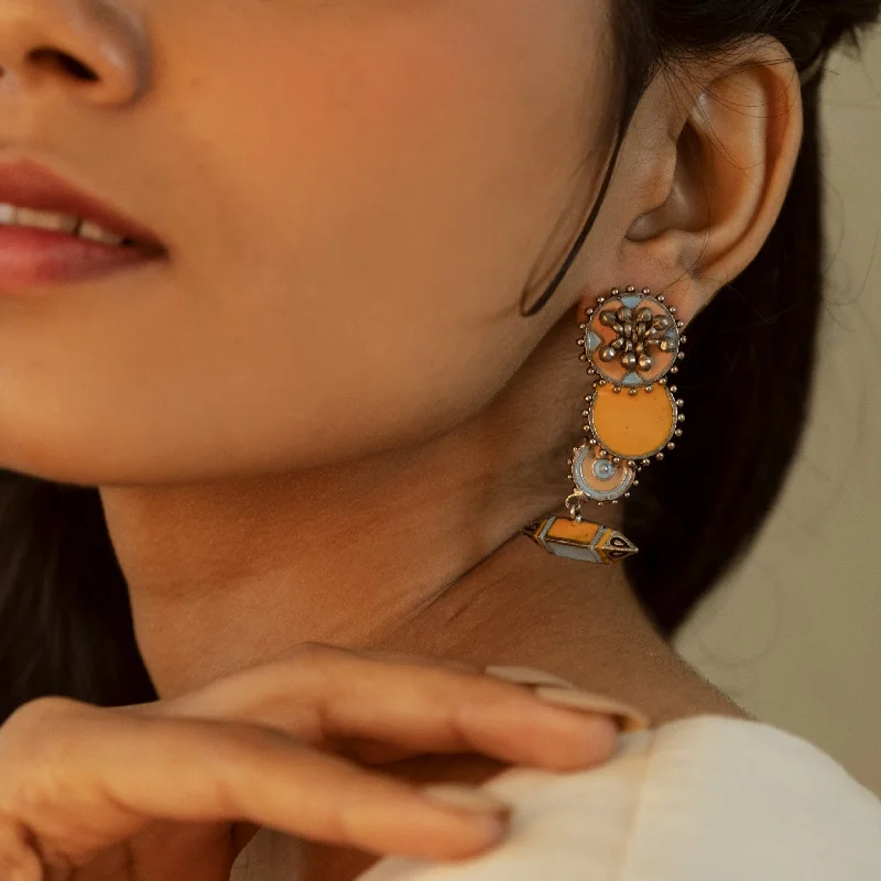 Hoop earrings with rhinestone embellishments for a glamorous and sparkling look-Orange Circular Pencil Oxidized Earrings