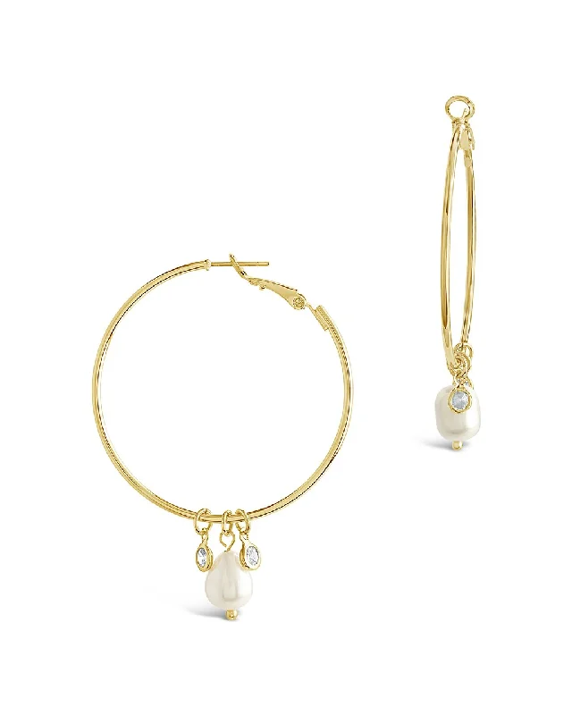 Hoop earrings with artistic filigree designs for an intricate, delicate finish-Pearl and Bezel CZ Hoops