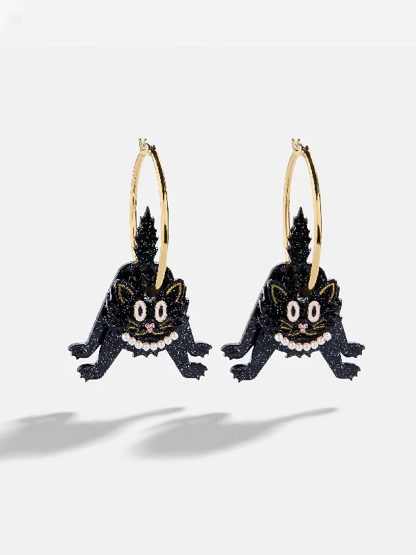 Hoop earrings with circle designs for a classic and timeless shape-Purrfectly Spooky Cat Earrings - Black