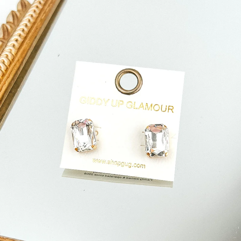 Hoop earrings with intricate designs for a unique and artistic appearance-Rectangle Crystal Earrings in Clear