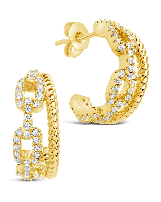 Best hoop earrings with floral designs for a feminine and delicate look-Rope & CZ Chain Link Hoop Earrings