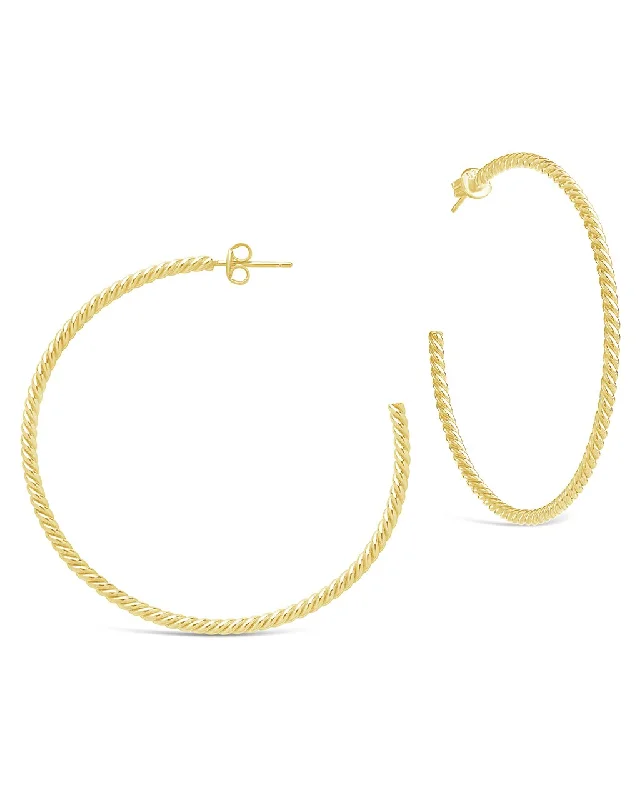 Hoop earrings with hammered textures for a boho-chic and rustic vibe-Rope Twist Hoops