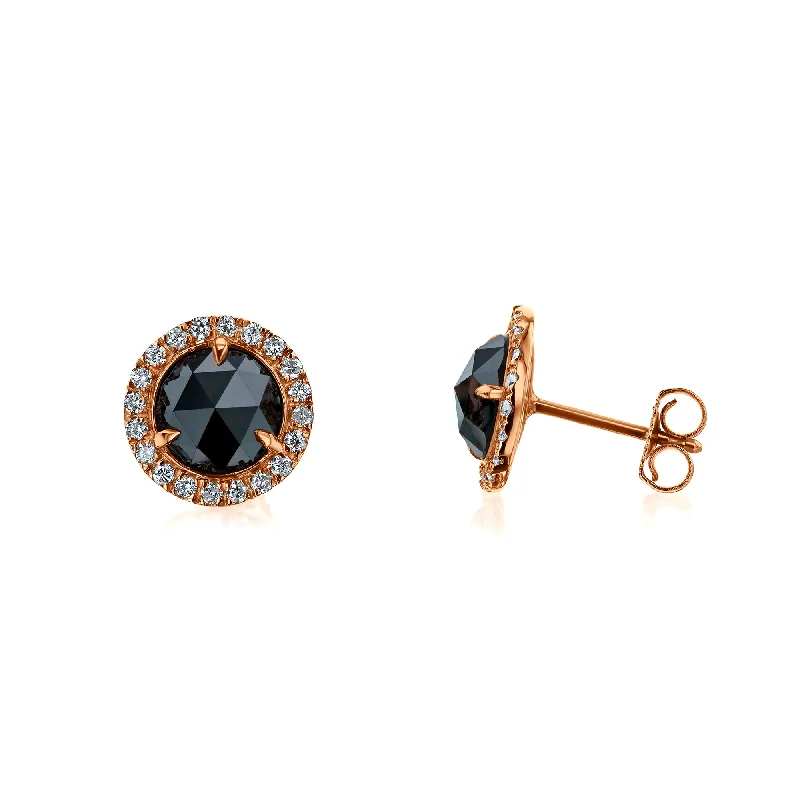 Hoop earrings with colorful beads for a fun and playful vibe-Rose-cut Black Diamond Halos