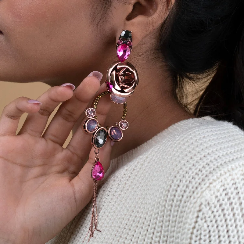 Hoop earrings with cut-out designs for a creative and lightweight effect-Rose Statement Earrings