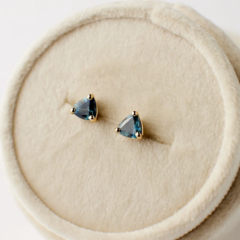 Best hoop earrings with satin ribbons for a soft, feminine appearance-Mira Earrings - Teal Blue Trillion Sapphires