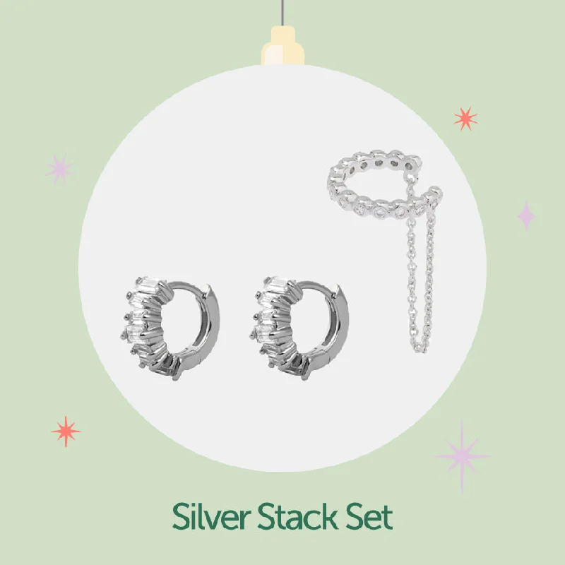 Hoop earrings with floral motifs for a feminine and nature-inspired look-Silver Stack Set