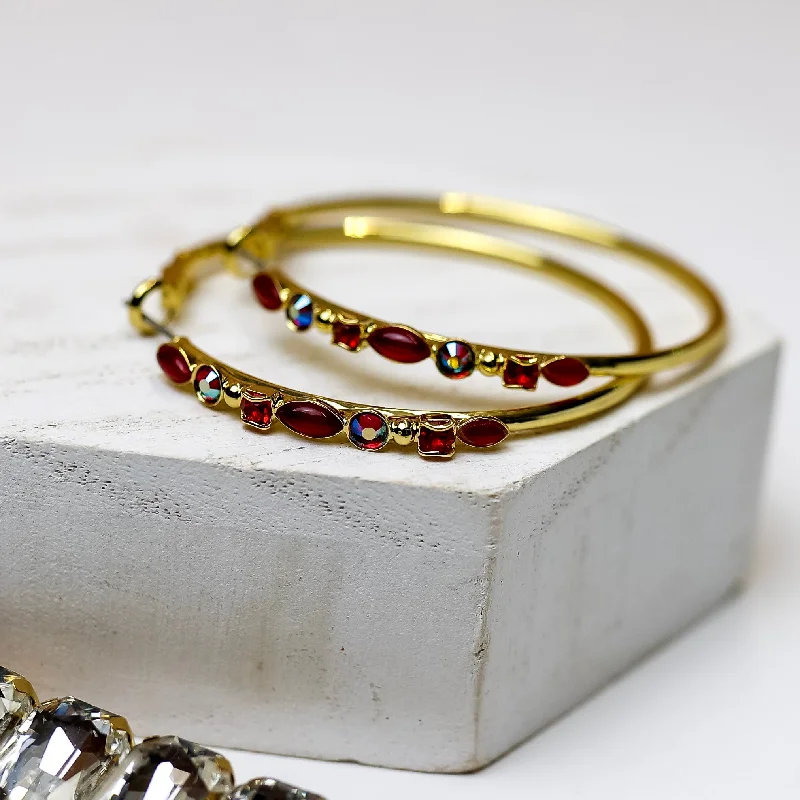 Hoop earrings with snake print designs for an edgy, wild appearance-Sorrelli | Mixed Media Hoop Earrings in Bright Gold Tone and Cranberry