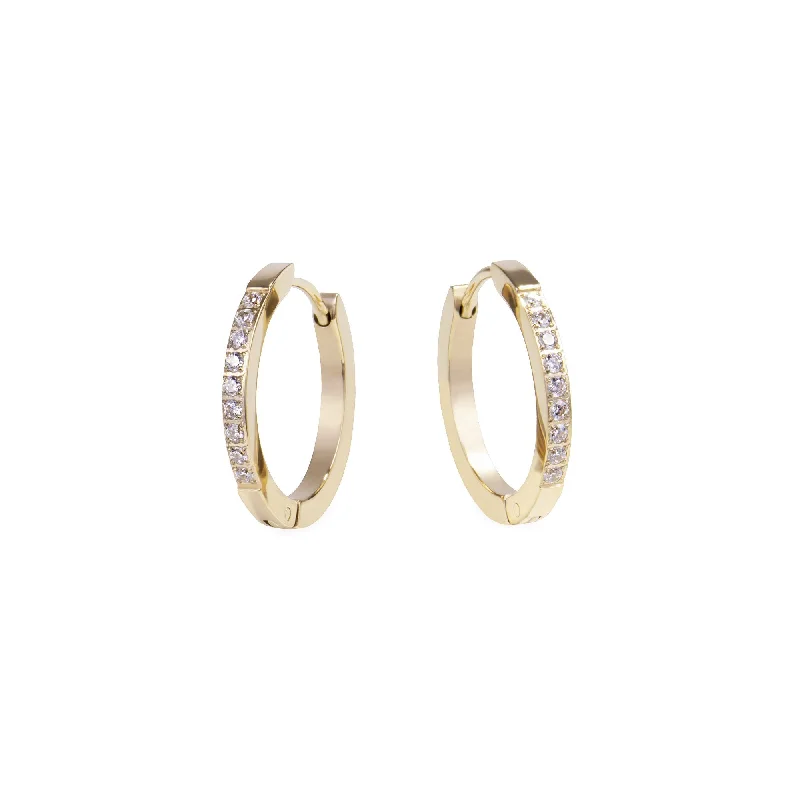 Hoop earrings with artistic filigree designs for an intricate, delicate finish-Medium half eternity huggie earrings