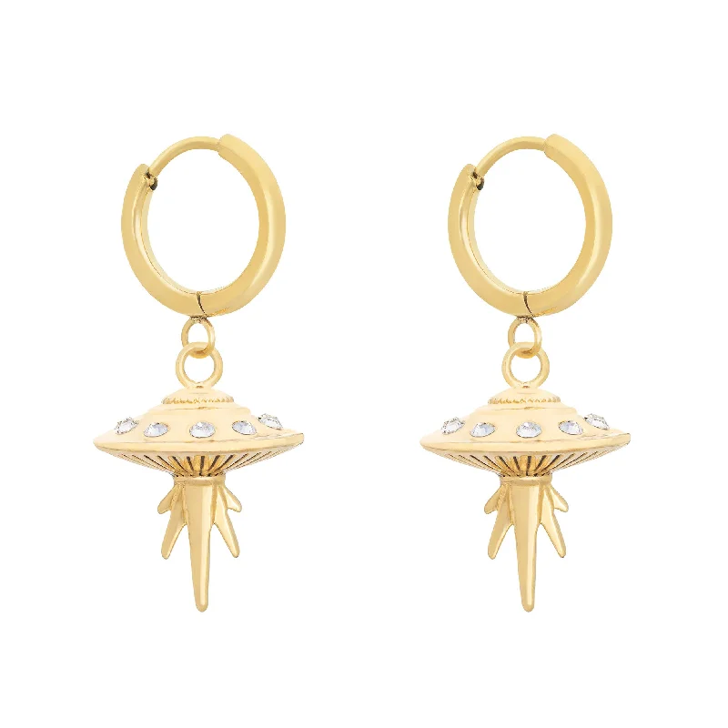 Hoop earrings with textured gold for a refined and sophisticated aesthetic-Starship Earrings