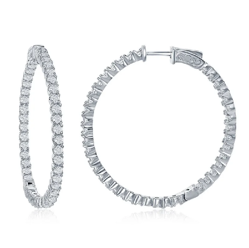 Best hoop earrings with geometric cuts for a sharp, modern appeal-Sterling Silver 3x45mm Inside-Outside CZ Hoop Earrings