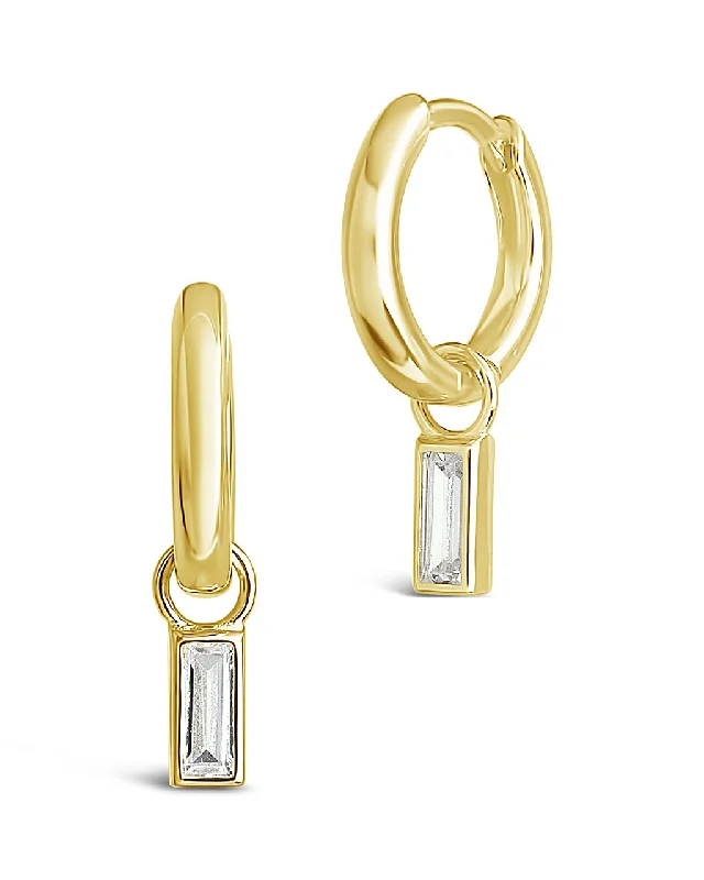 Hoop earrings with rhinestone-studded rims for a glamorous touch-Sterling Silver Baguette CZ Micro Hoops