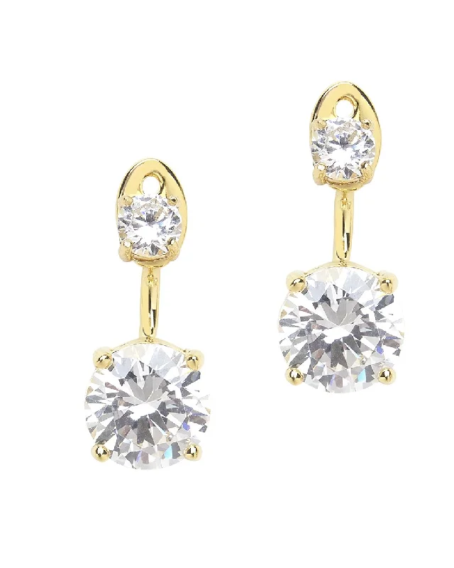 Hoop earrings with diamond-cut surfaces for added sparkle and shine-Sterling Silver Brilliant CZ Stud Jacket Earrings