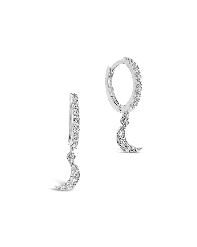 Hoop earrings with gold accents for a warm, elegant statement piece-Sterling Silver CZ Crescent Micro Hoops