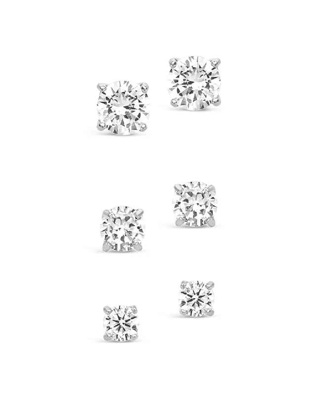 Hoop earrings with cut-out designs for a creative and lightweight effect-Sterling Silver CZ Stud Earring Set