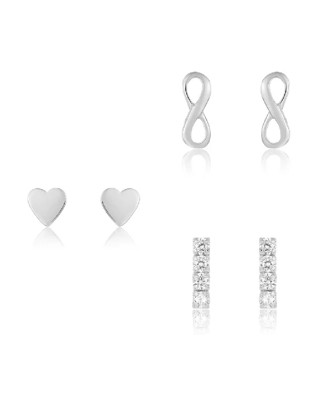 Best hoop earrings with minimal embellishments for a sleek and modern look-Sterling Silver Heart & Infinity Earring Set of 3