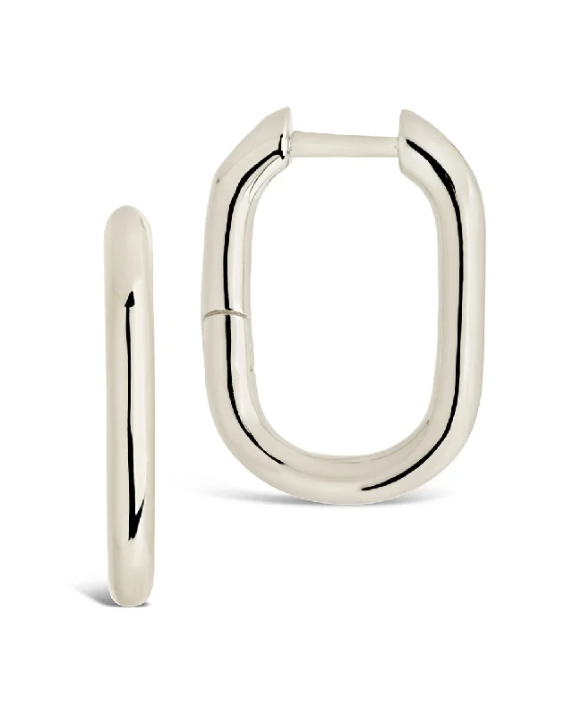 Best hoop earrings with snake chain details for a sleek and modern touch-Sterling Silver Rectangle Huggie Hoop Earrings