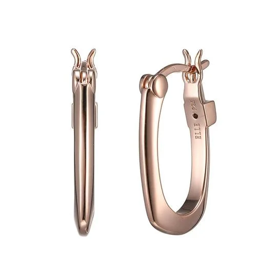 Hoop earrings with heart-shaped frames for a romantic and feminine look-Sterling Silver Rose Gold Plated Rectangle Hoops by ELLE