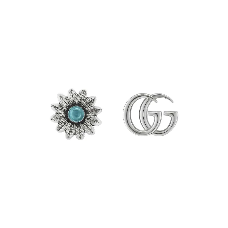 Best hoop earrings with matte finish for a sophisticated, understated design-Blue Topaz Flower & Double G Studs