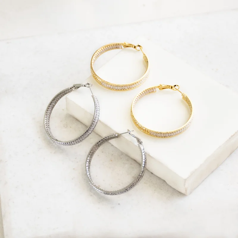 Best hoop earrings with matte finish for a sophisticated, understated design-Studded Baguette Hoops