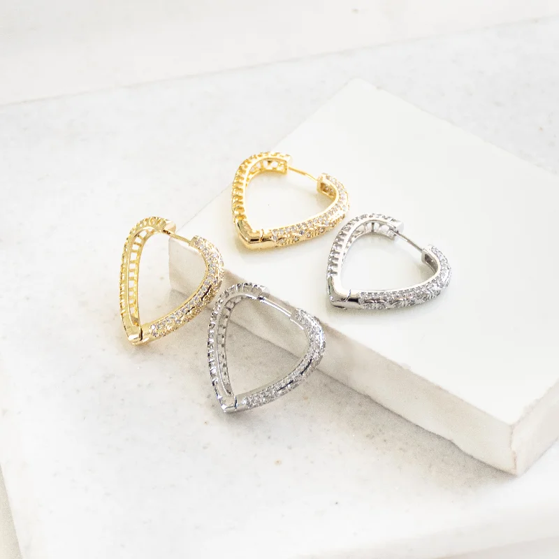 Large hoop earrings for a bold and statement-making fashion accessory-Studded Heart Hoop Earrings