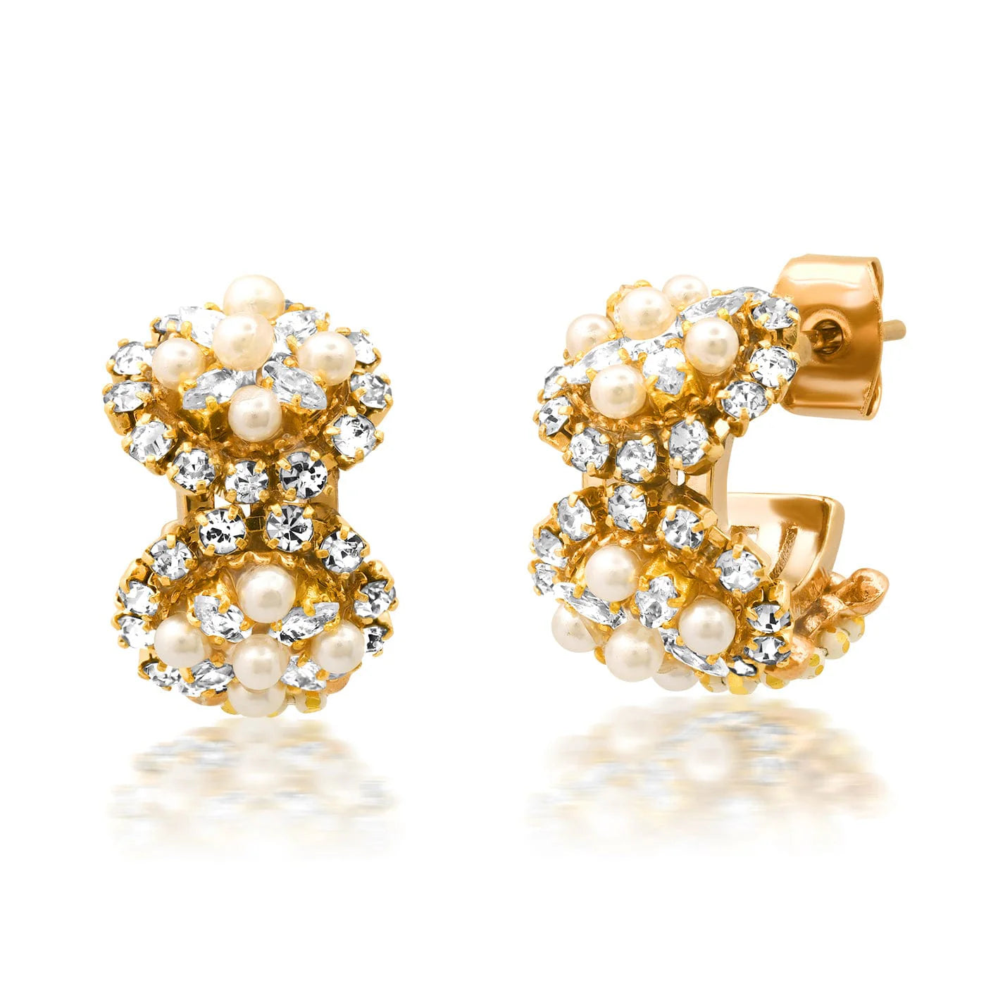 Hoop earrings with hearts for a sweet and romantic gesture-TAI Pearl and CZ Beaded Huggies