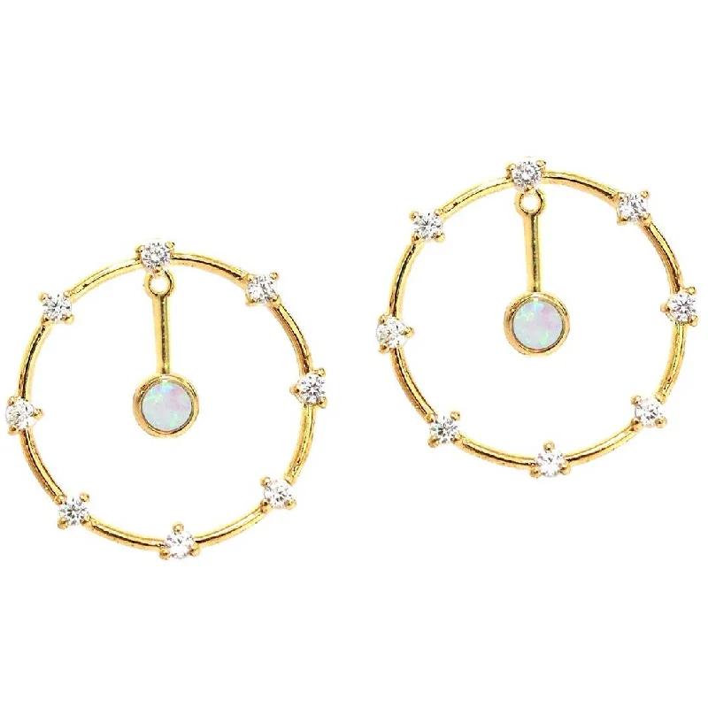 Best hoop earrings with matching bracelets for a coordinated jewelry set-TAI GOLD CIRCLE CZ WITH OPAL CENTER