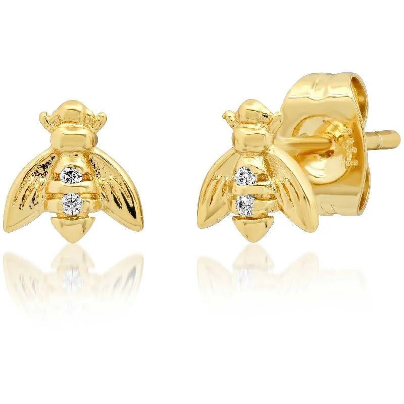 Best hoop earrings with geometric triangle shapes for a modern, chic design-TAI GOLD MINI BEE STUDS WITH CZ ACCENTS